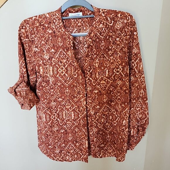 Like NEW Calvin Klein Geometric-Print Button-Down Shirt Size: Small - Picture 8 of 9